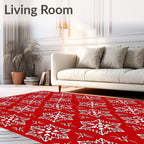 Charming Snowflake Pattern Red White Rug