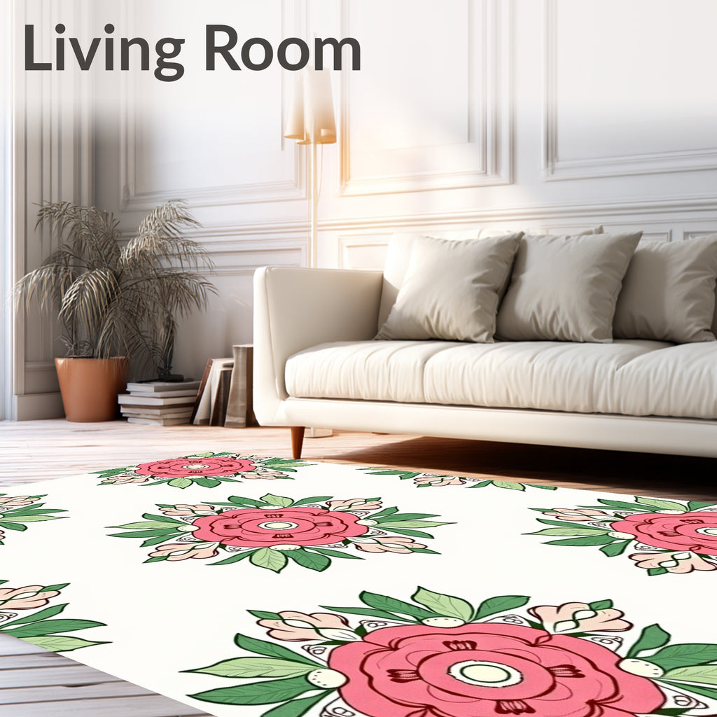 Pink Floral Motif Decorative Pattern Rug