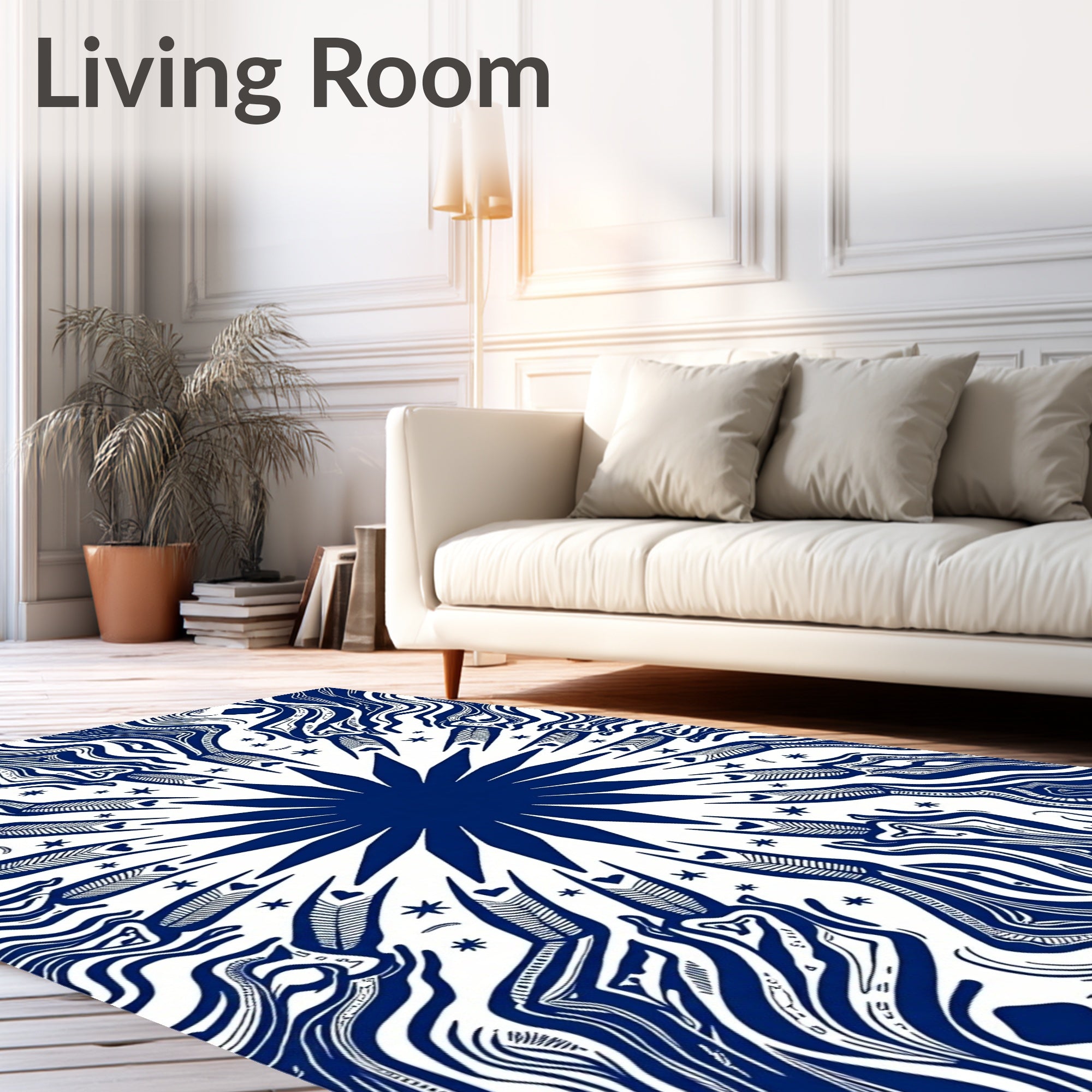 Deep Blue Sunburst Abstract Tribal Rug