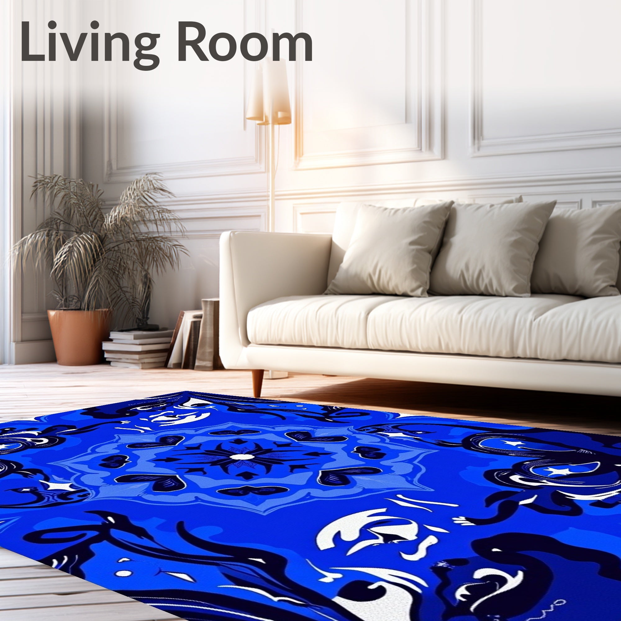 Deep Blue Abstract Swirls Mandala Rug