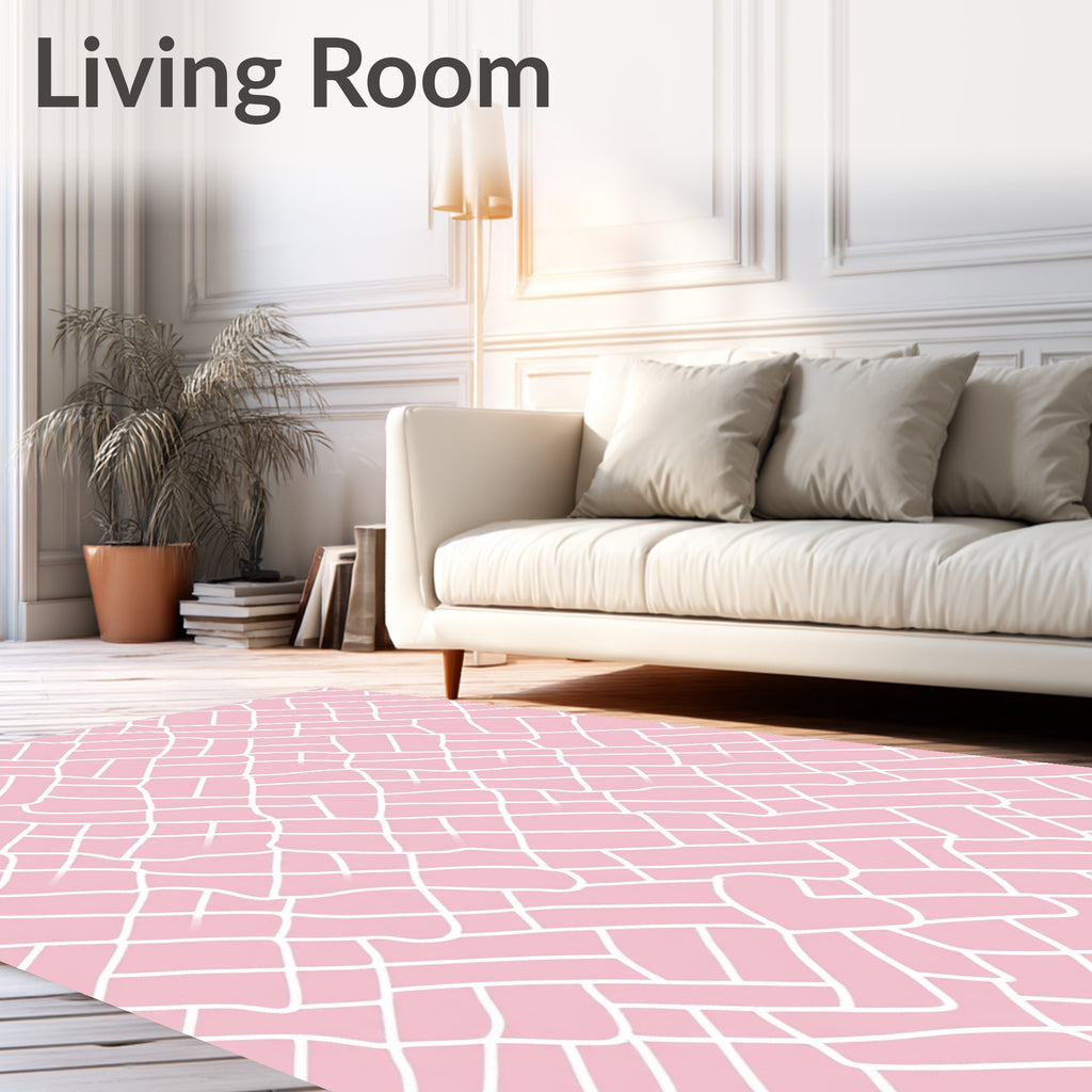 Soft Pink Woven Grid Design Rug