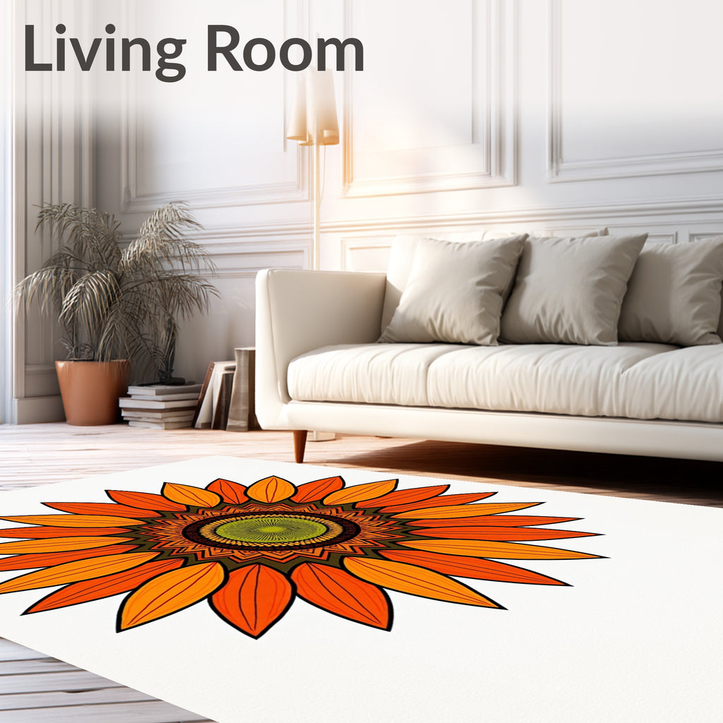 Orange Floral Mandala Pattern Rug