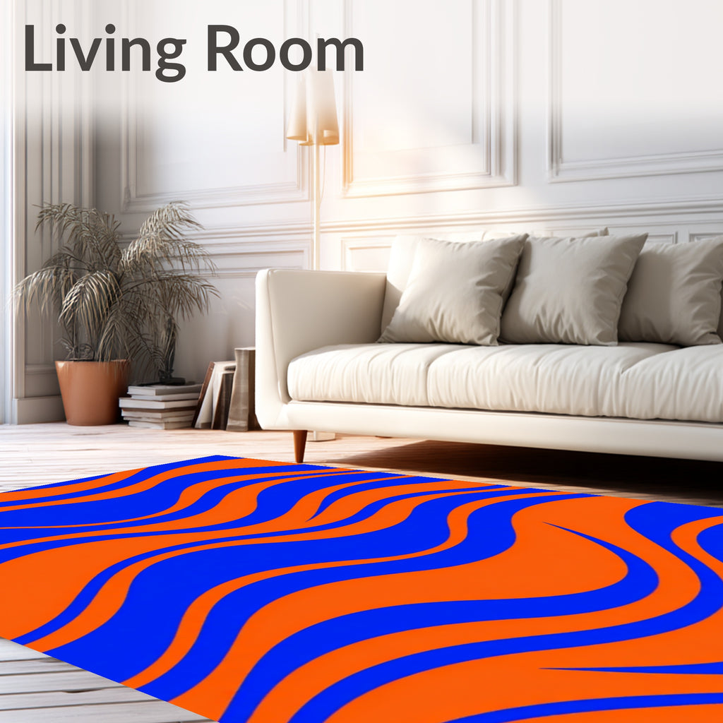 Vibrant Blue Orange Wavy Stripes Rug