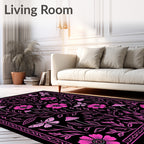 Whimsical Floral Butterfly Moon Pattern Rug