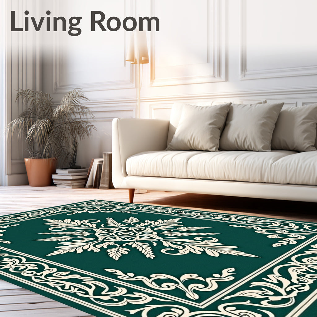 Ornate Teal Floral Design Rug