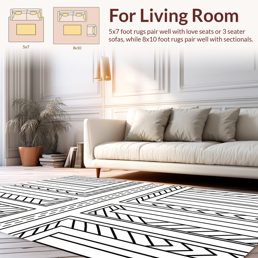 Geometric Striped Labyrinth Line Art Rug