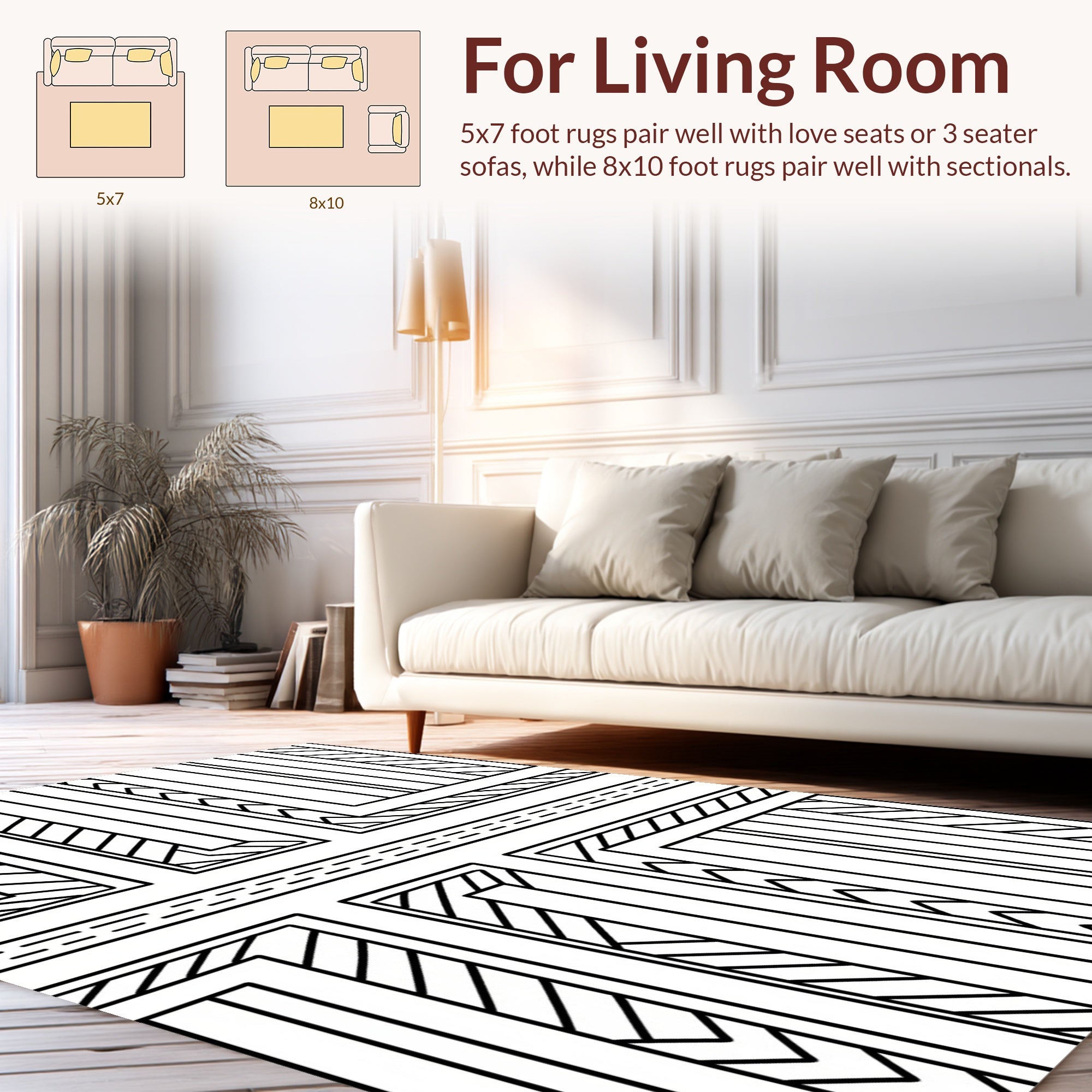 Geometric Striped Labyrinth Line Art Rug