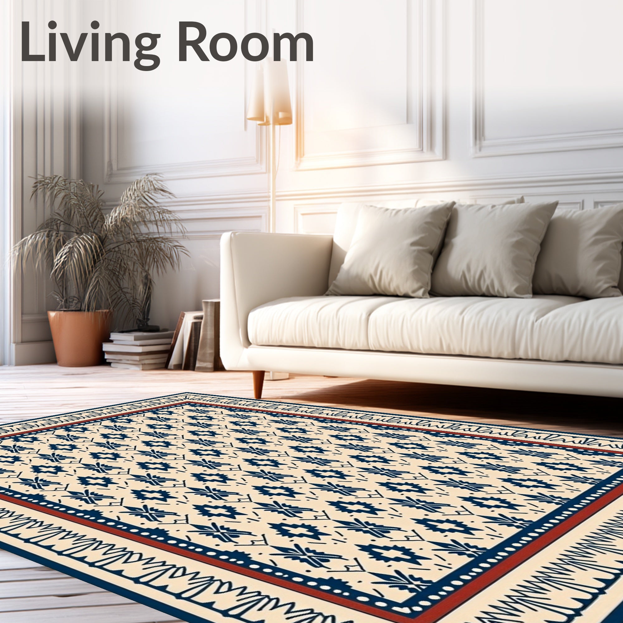 Navy Blue Geometric Ivory Tribal Rug