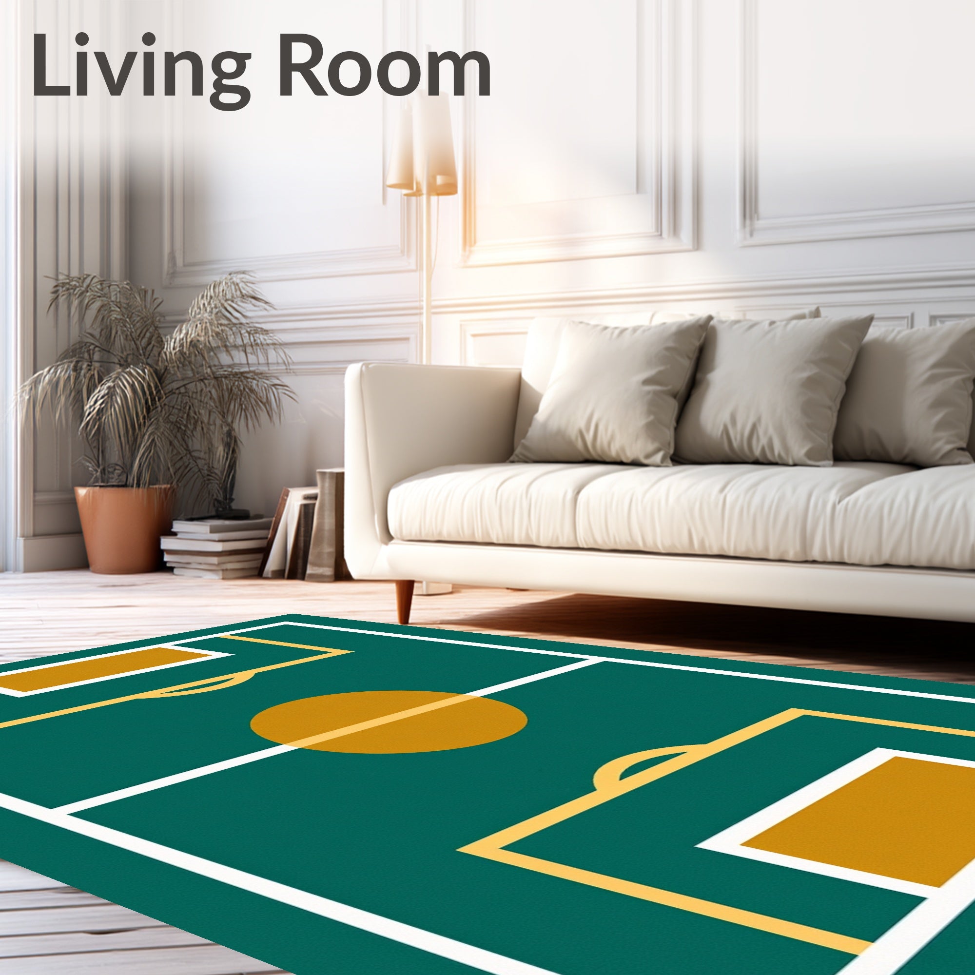 Green And Yellow Geometric Court Pattern Rug