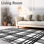 Classic Black White Grid Pattern Rug