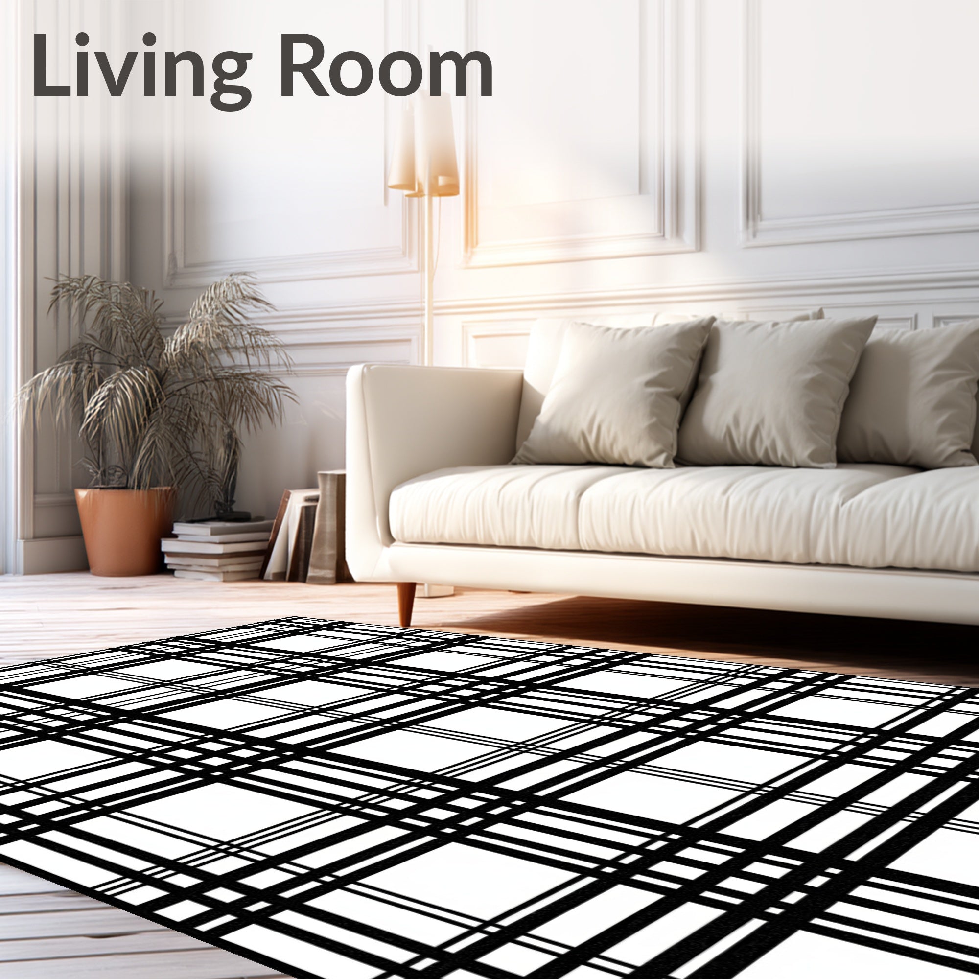 Classic Black White Grid Pattern Rug