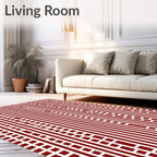 Abstract Red White Vertical Lines Pattern Rug