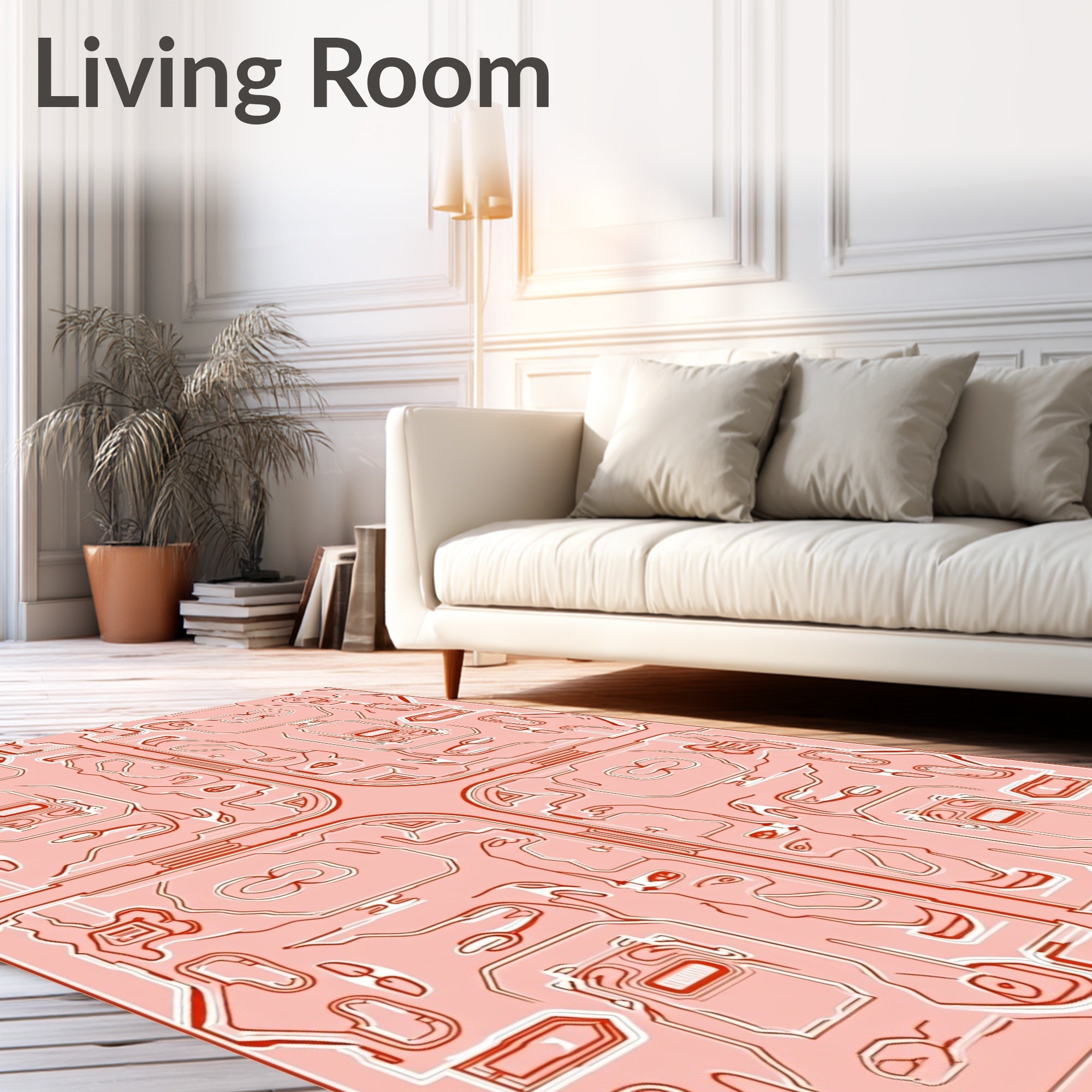 Red Lines Abstract Circuitry Design Rug