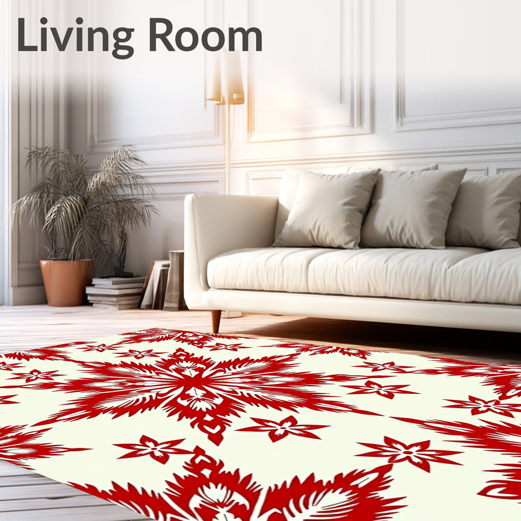 Red Floral Burst Medallion Design Rug