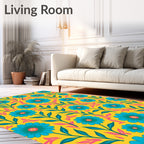 Bright Blue Floral Patterned Rug