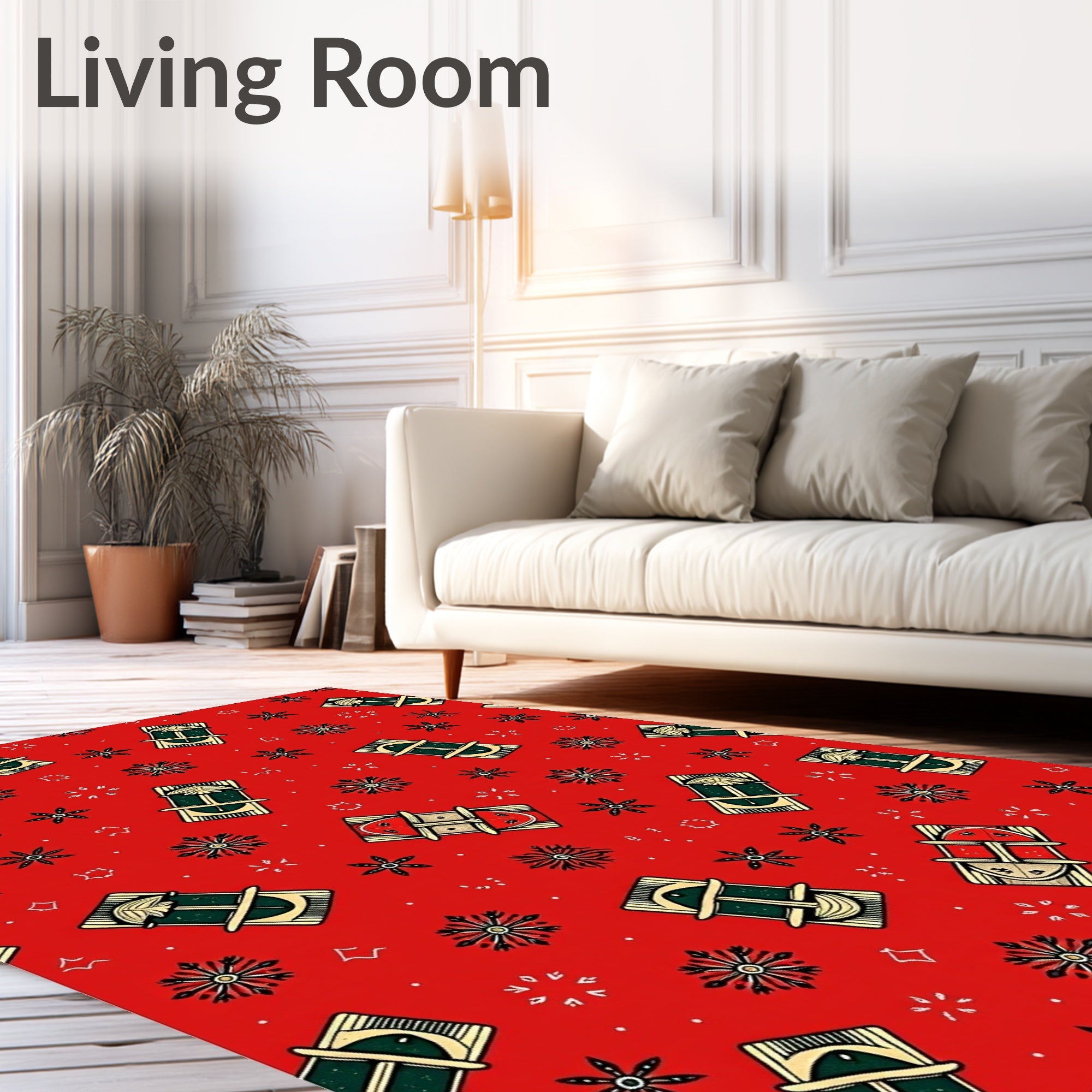 Festive Red Window Snowflakes Pattern Rug