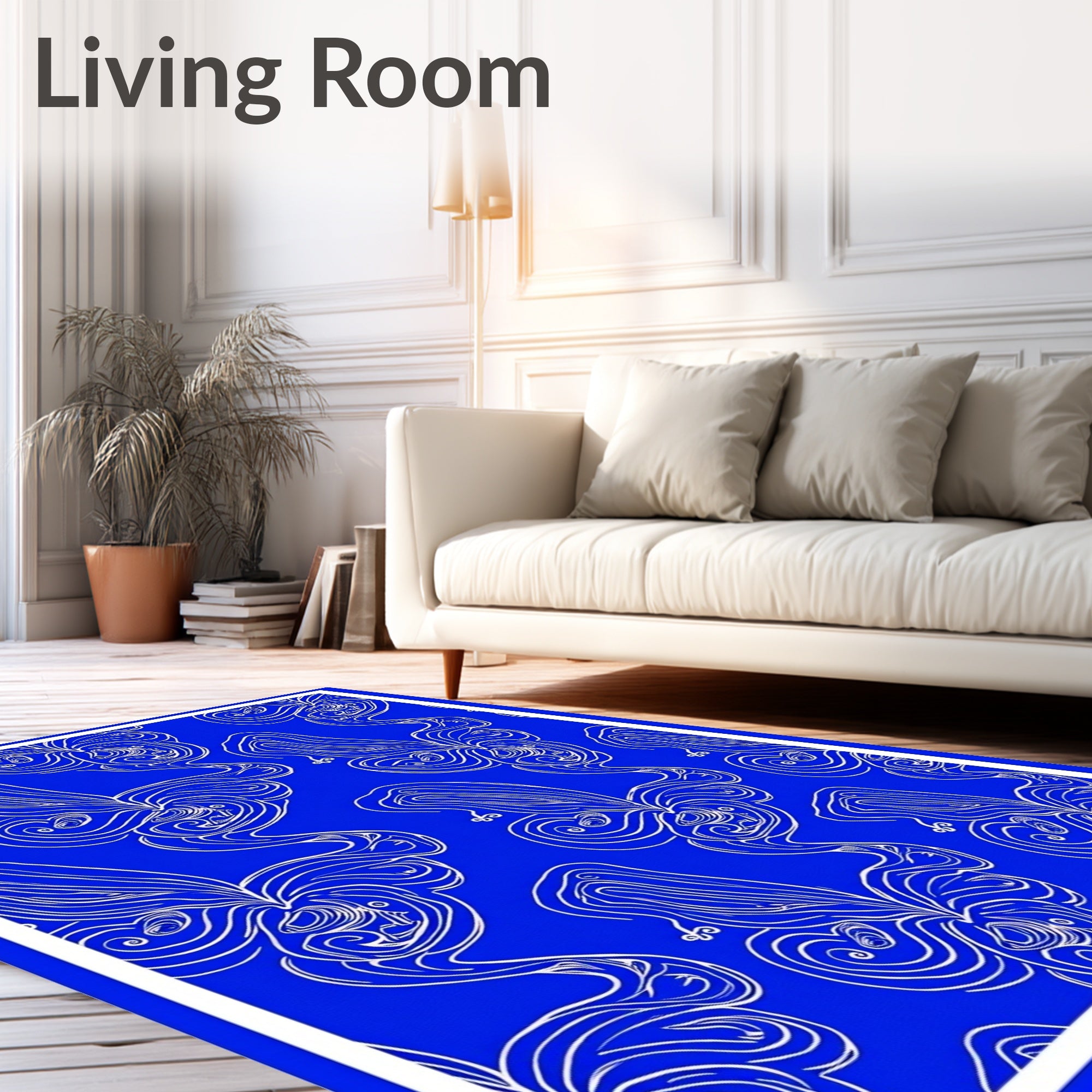Abstract Blue Swirls Line Art Rug