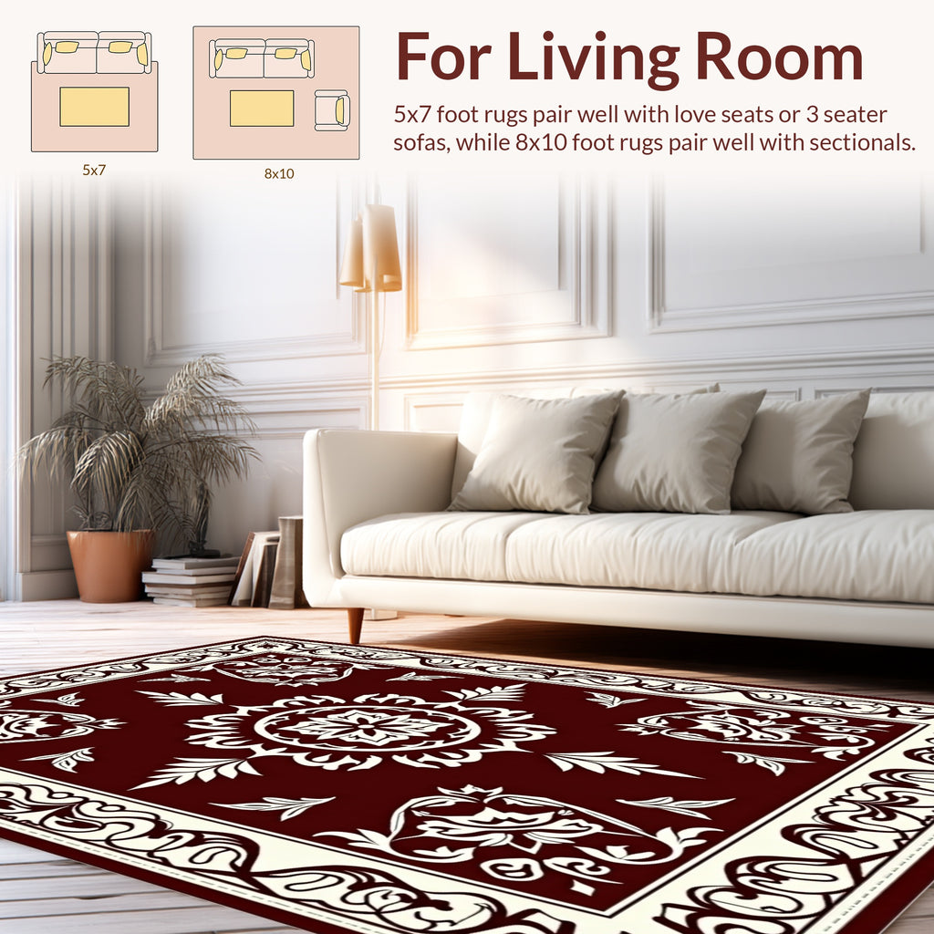 Ornate Floral Mandala Cream Border Rug