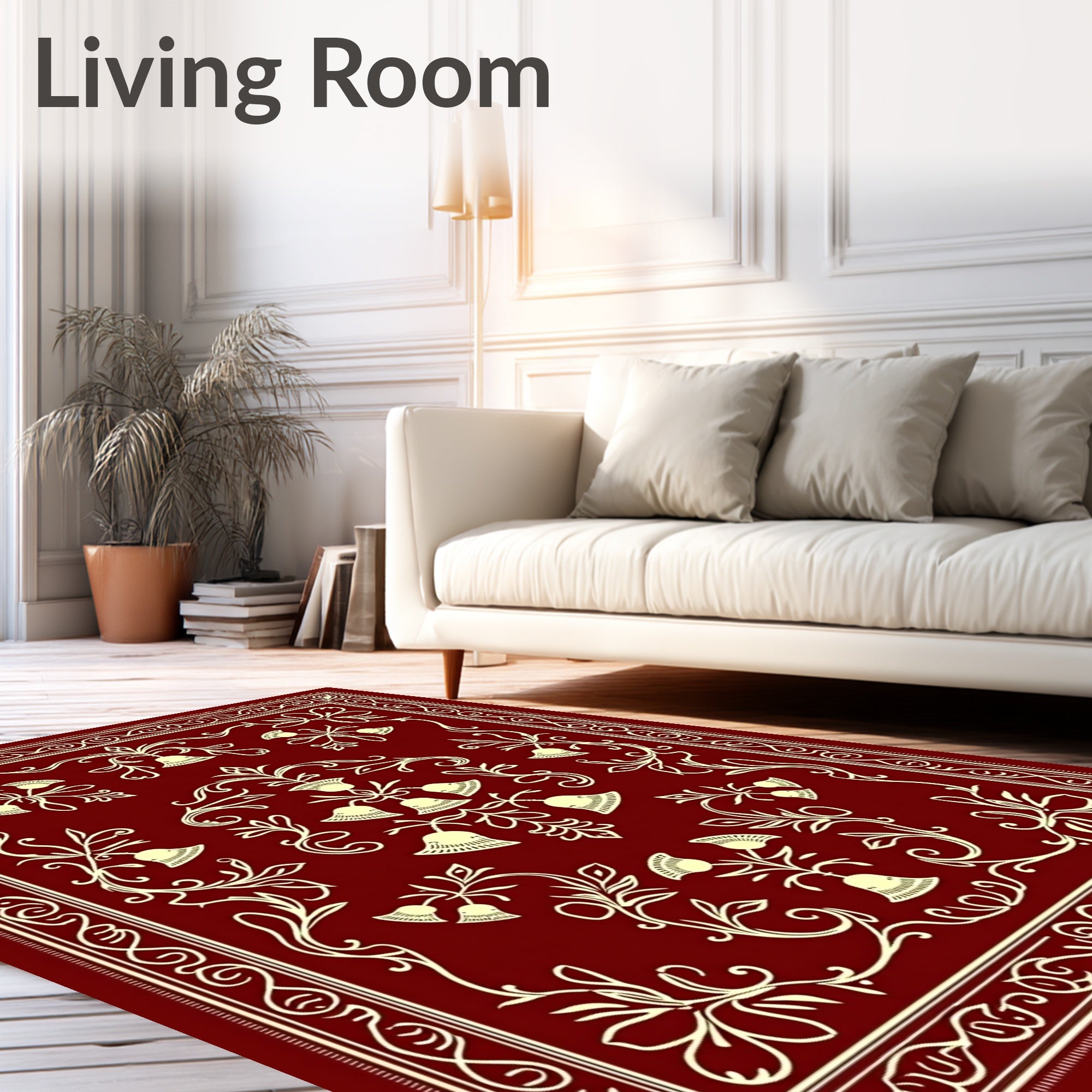 Elegant Red Floral Scrollwork Pattern Rug