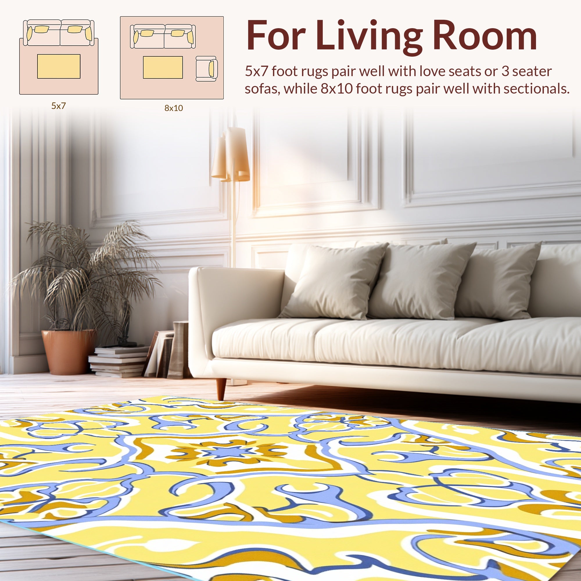 Sunny Yellow Blue Swirl Pattern Rug