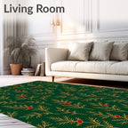 Emerald Red Berry Pine Sprig Rug
