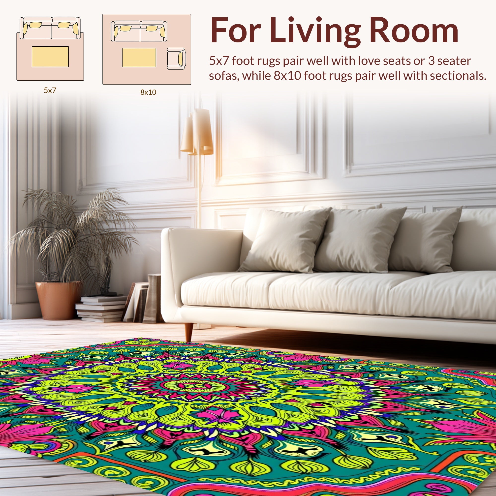 Vibrant Psychedelic Floral Mandala Pattern Rug