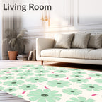 Whimsical Mint Flower Pattern Rug