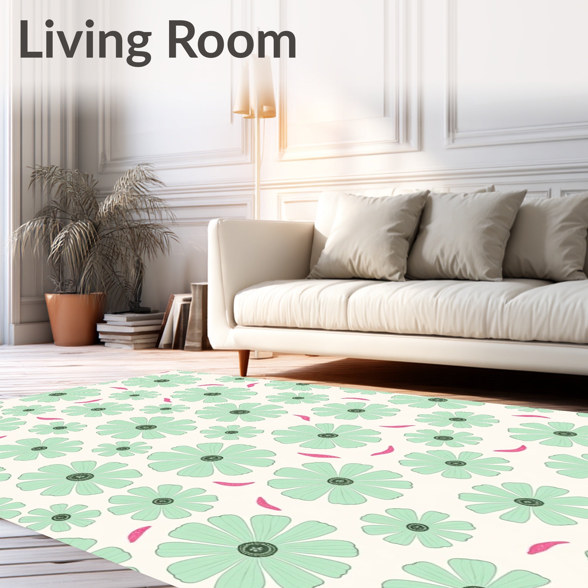 Whimsical Mint Flower Pattern Rug