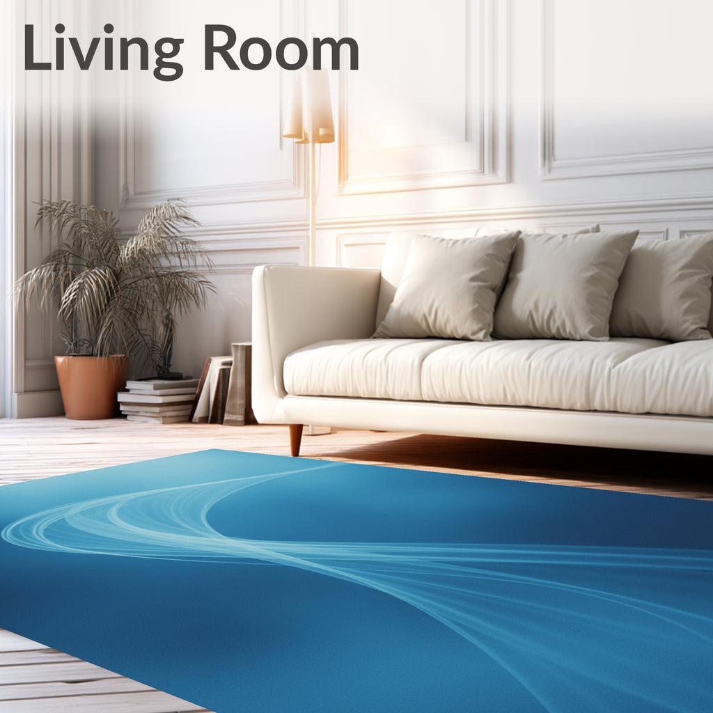 Elegant Blue Flowing Wave Design Rug
