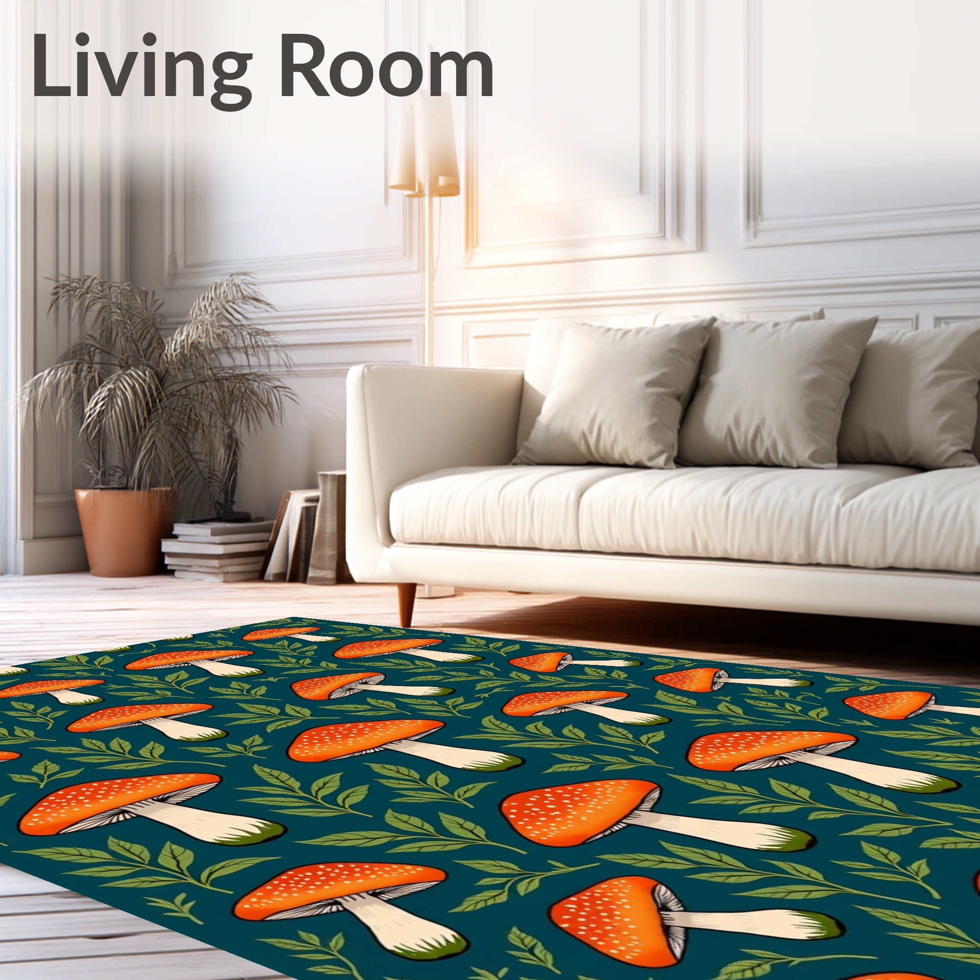 Cute Mushroom Leaf Pattern Rug