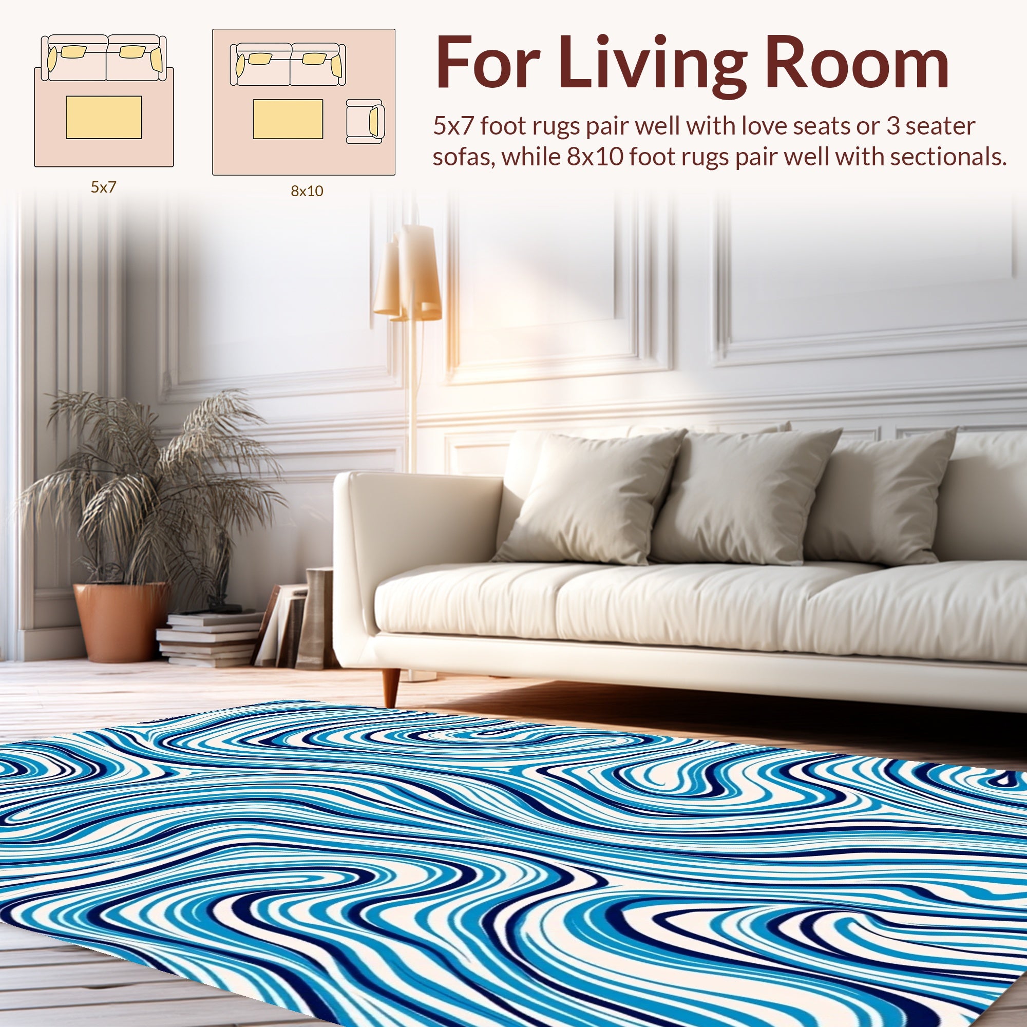 Abstract Blue And White Swirl Pattern Rug