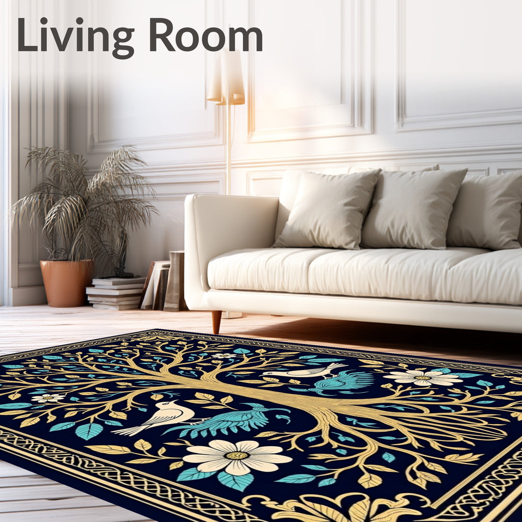 Tree of Life Birds Floral Border Design Rug