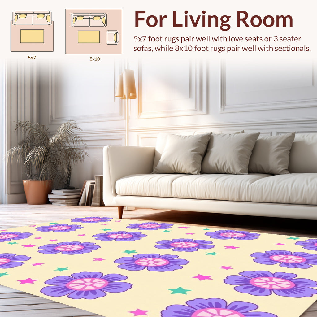 Purple Flower Star Pattern Decor Rug