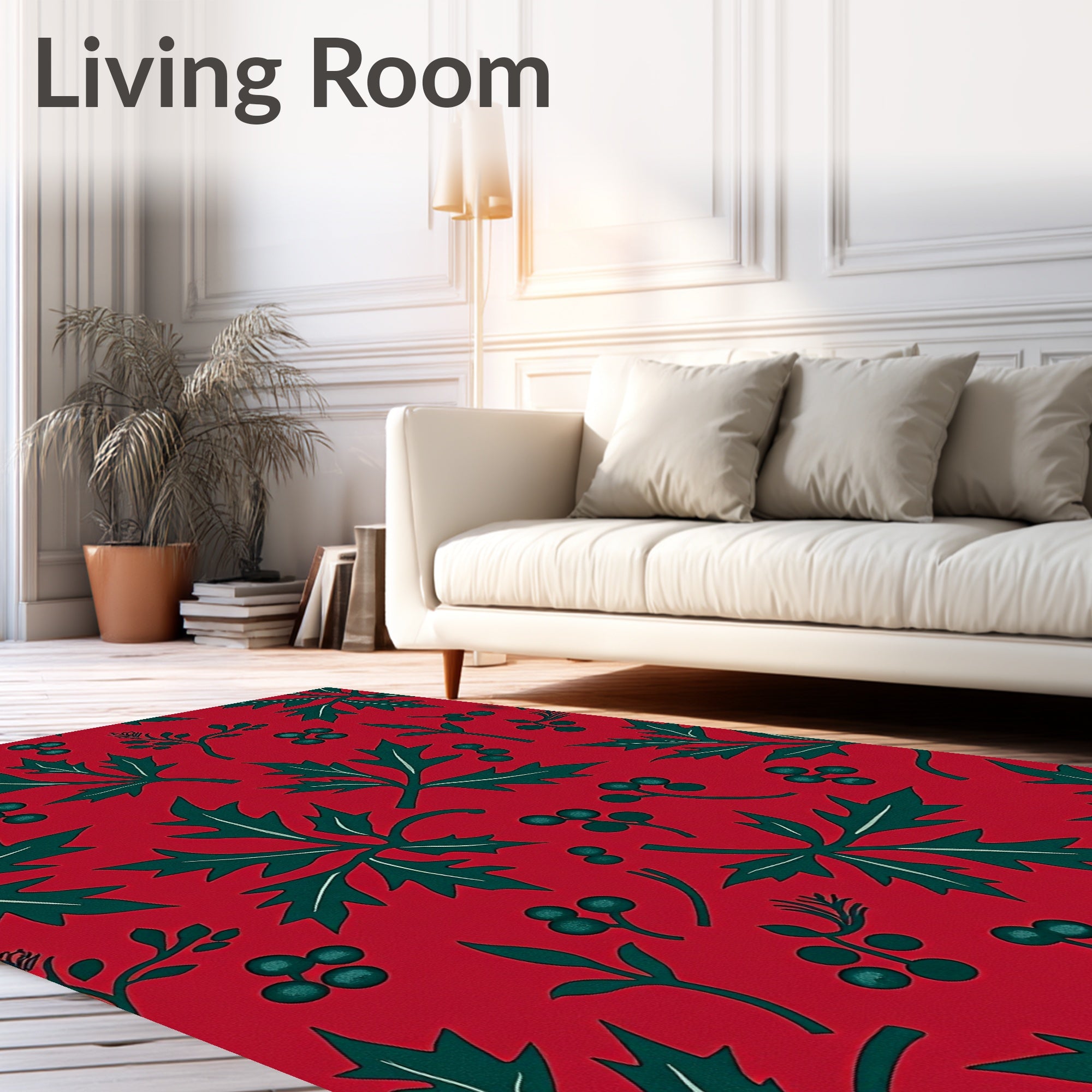 Festive Leaf and Berry Pattern Rug