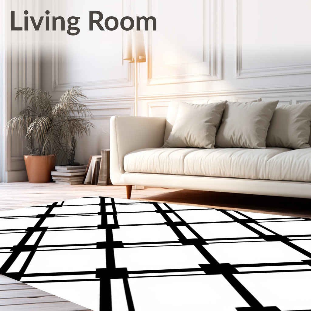 Minimalist Black White Diamond Grid Rug
