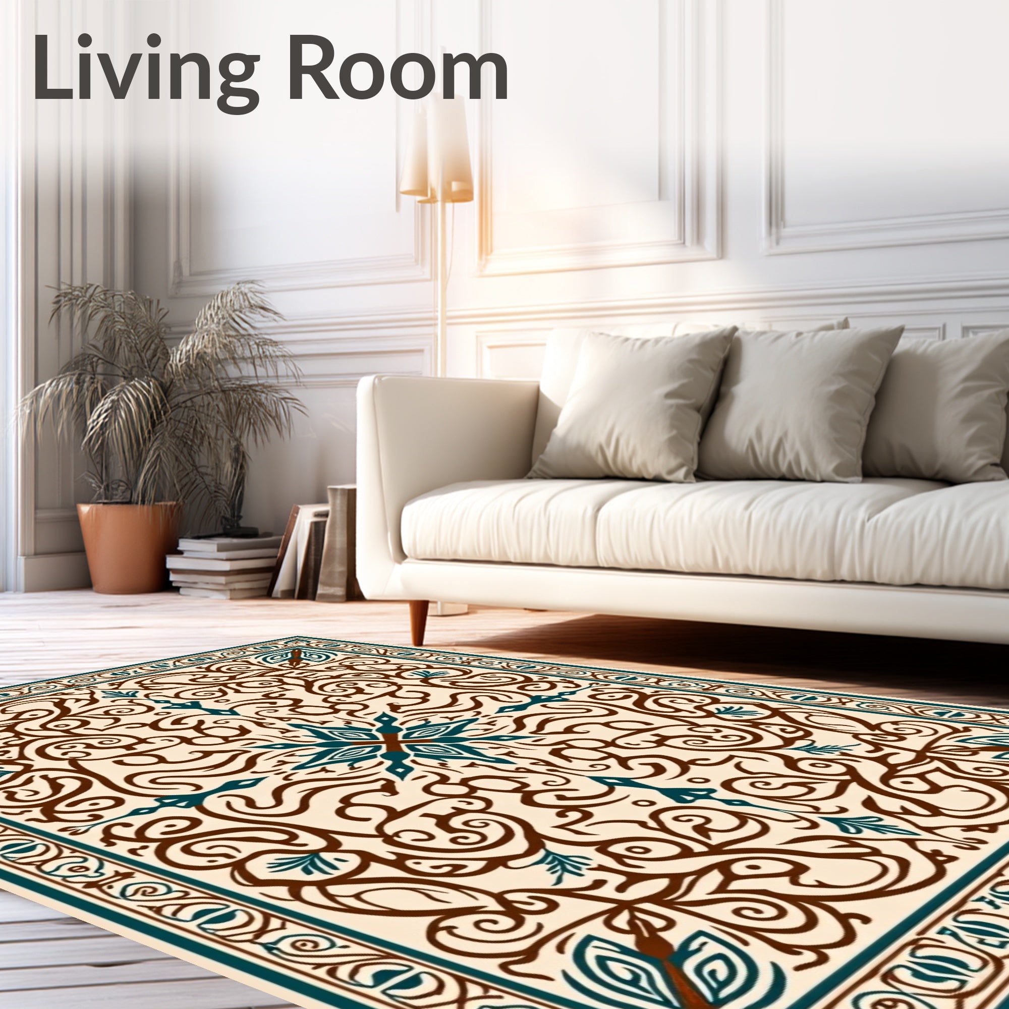 Ornate Floral Scrollwork Elegant Design Rug
