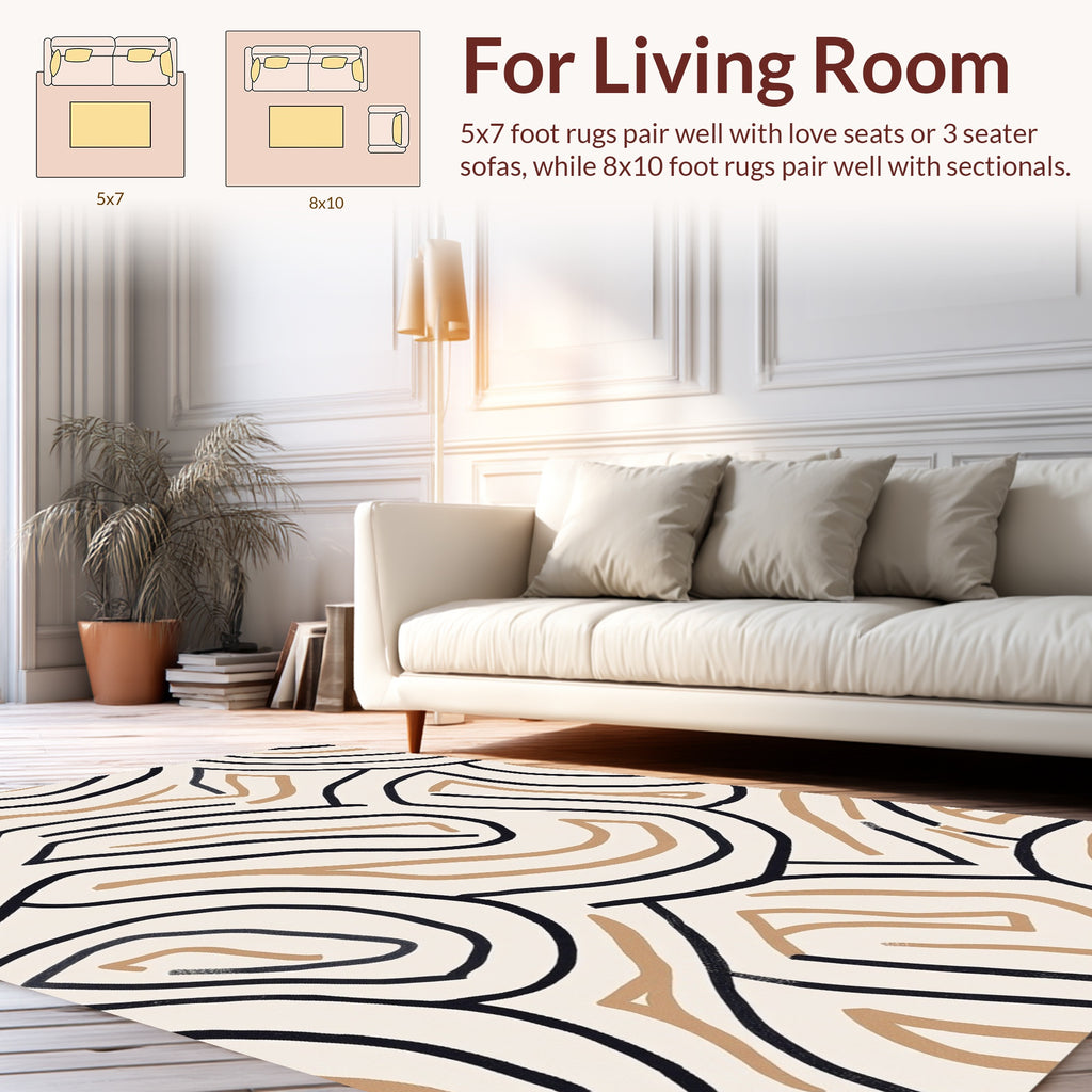 Organic Lines Beige Black Pattern Rug