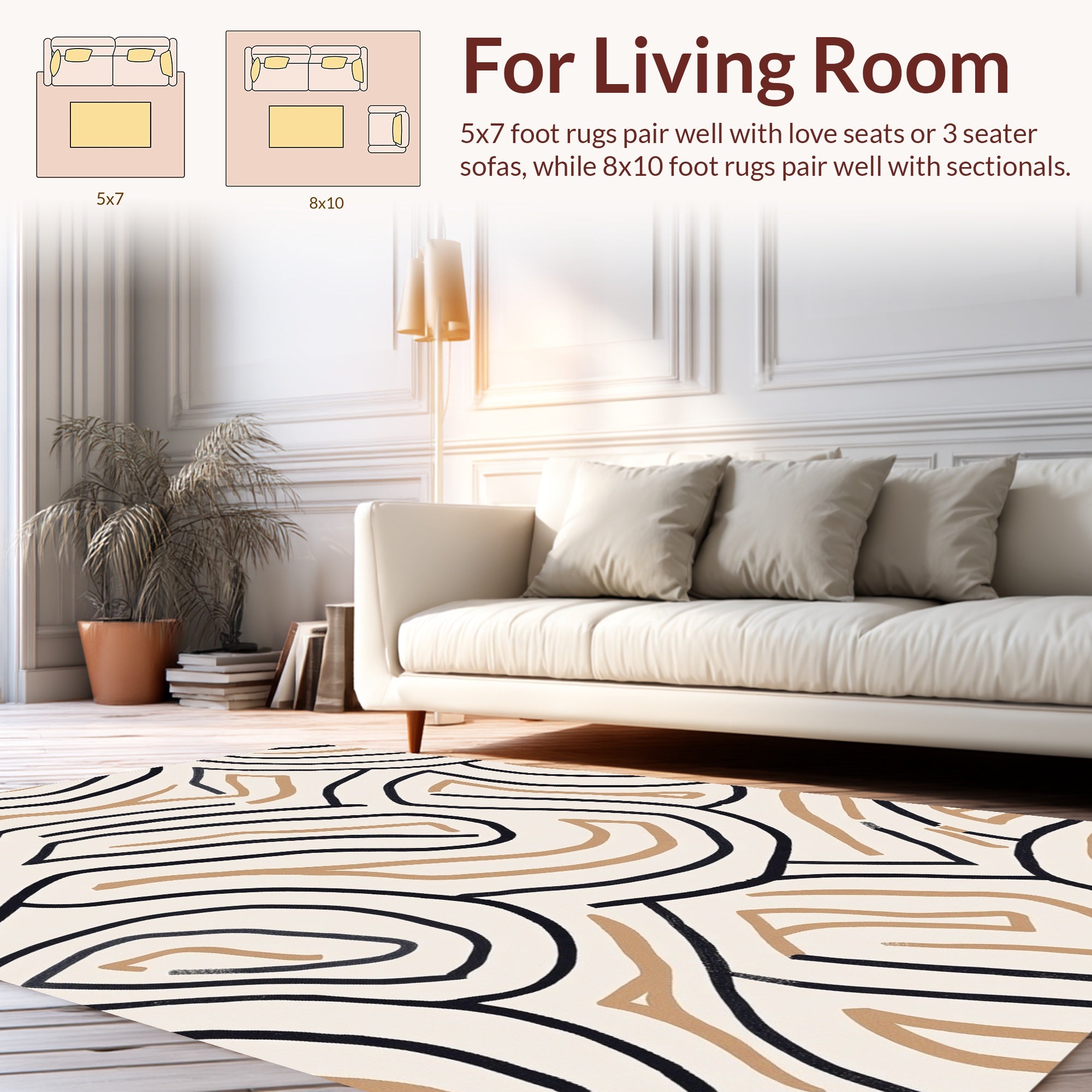 Organic Lines Beige Black Pattern Rug