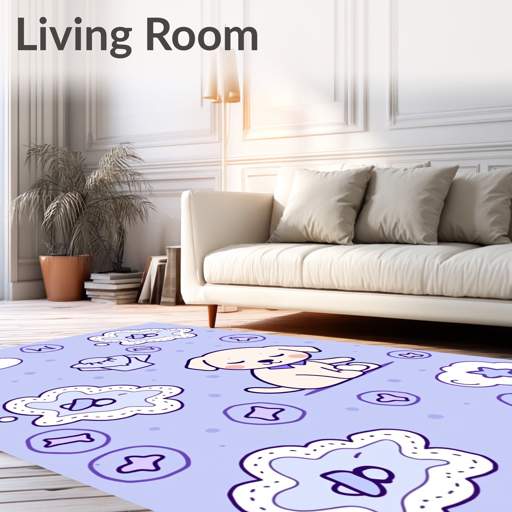 Cute Dog with Clouds Pattern Rug