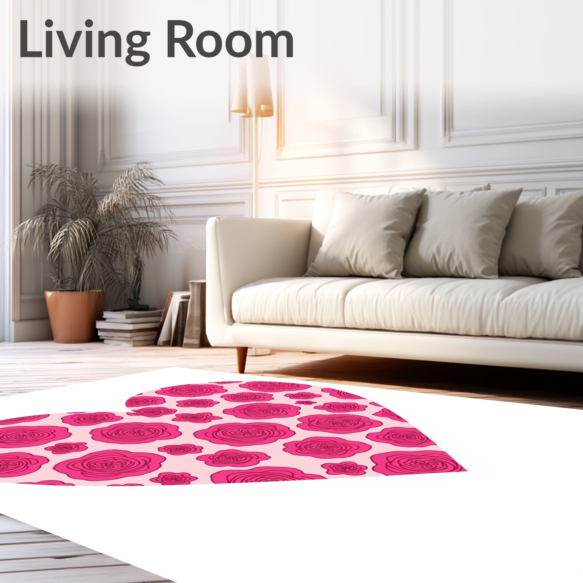 Heart Shaped Floral Pink Rose Pattern Rug