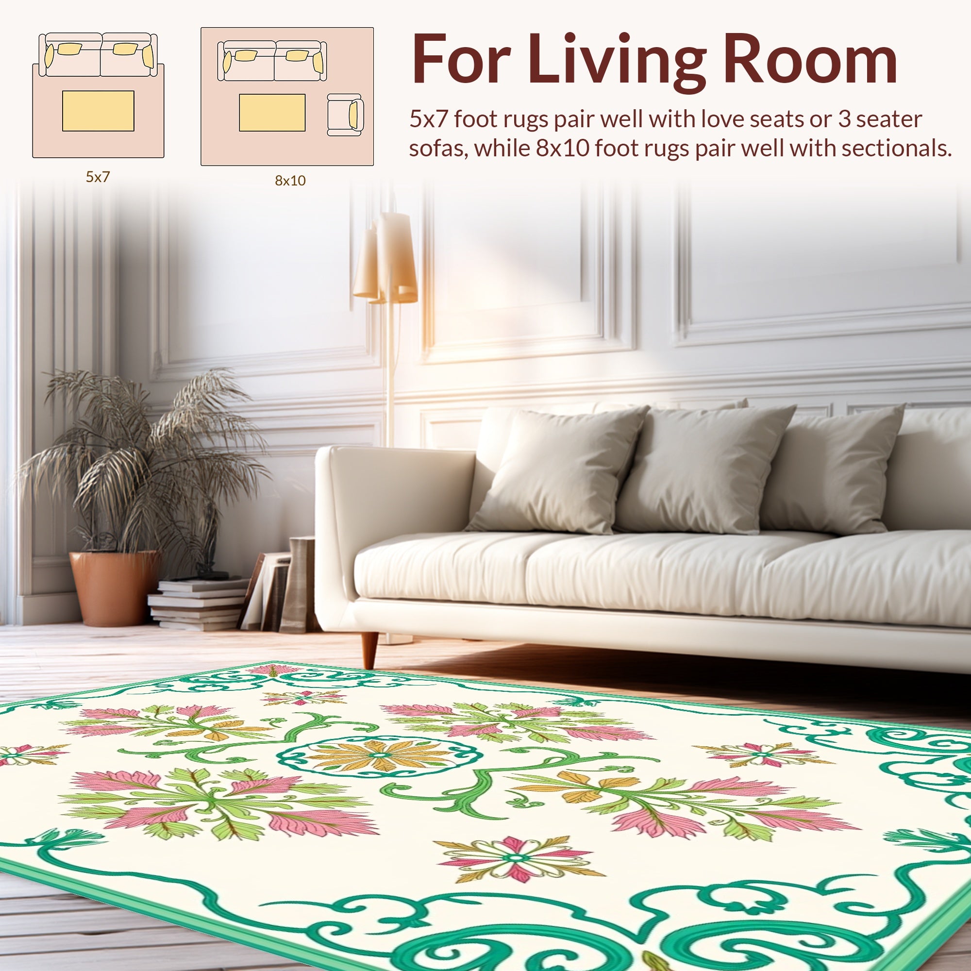 Emerald Swirl Floral Motifs Rug