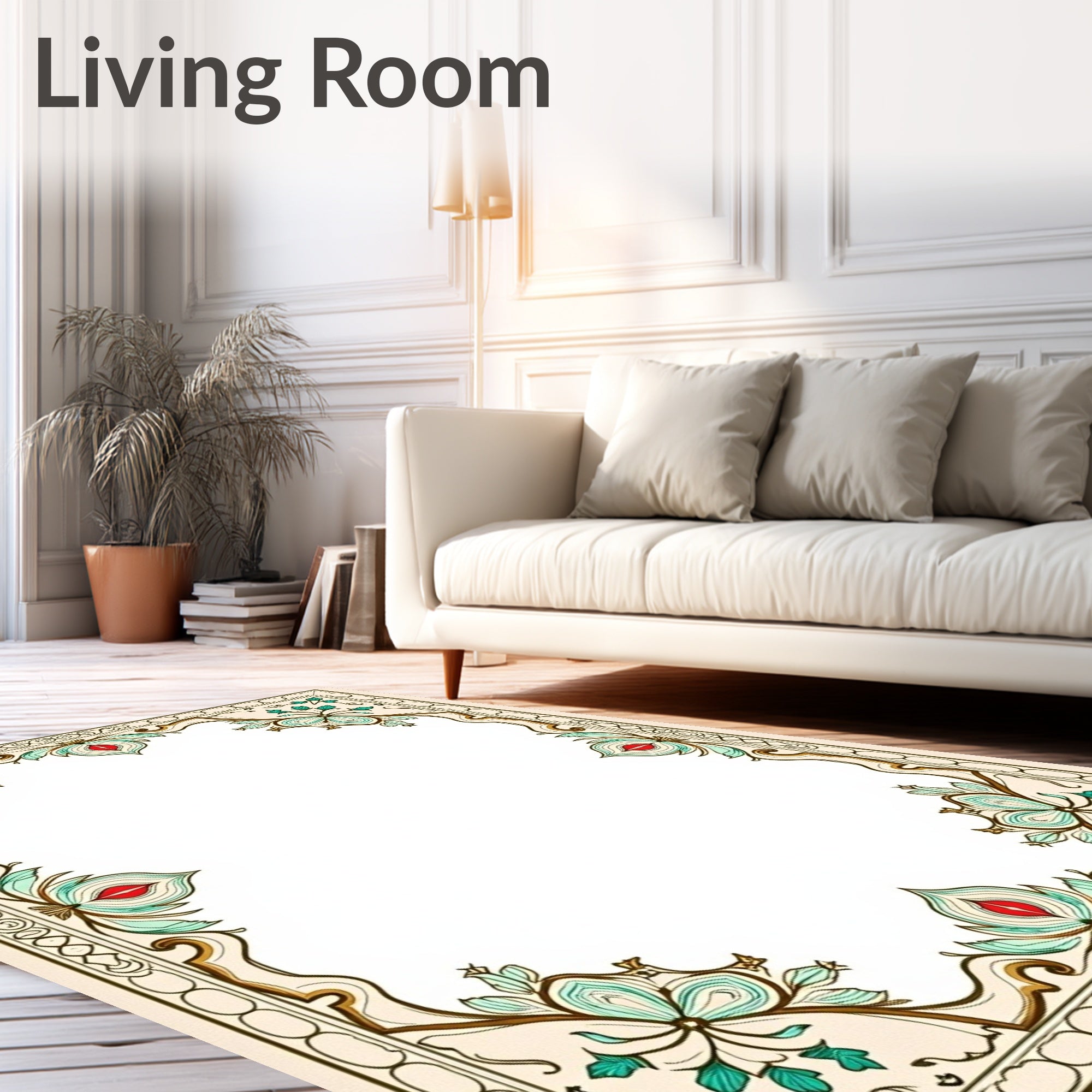 Ornate Floral Border Design Rug