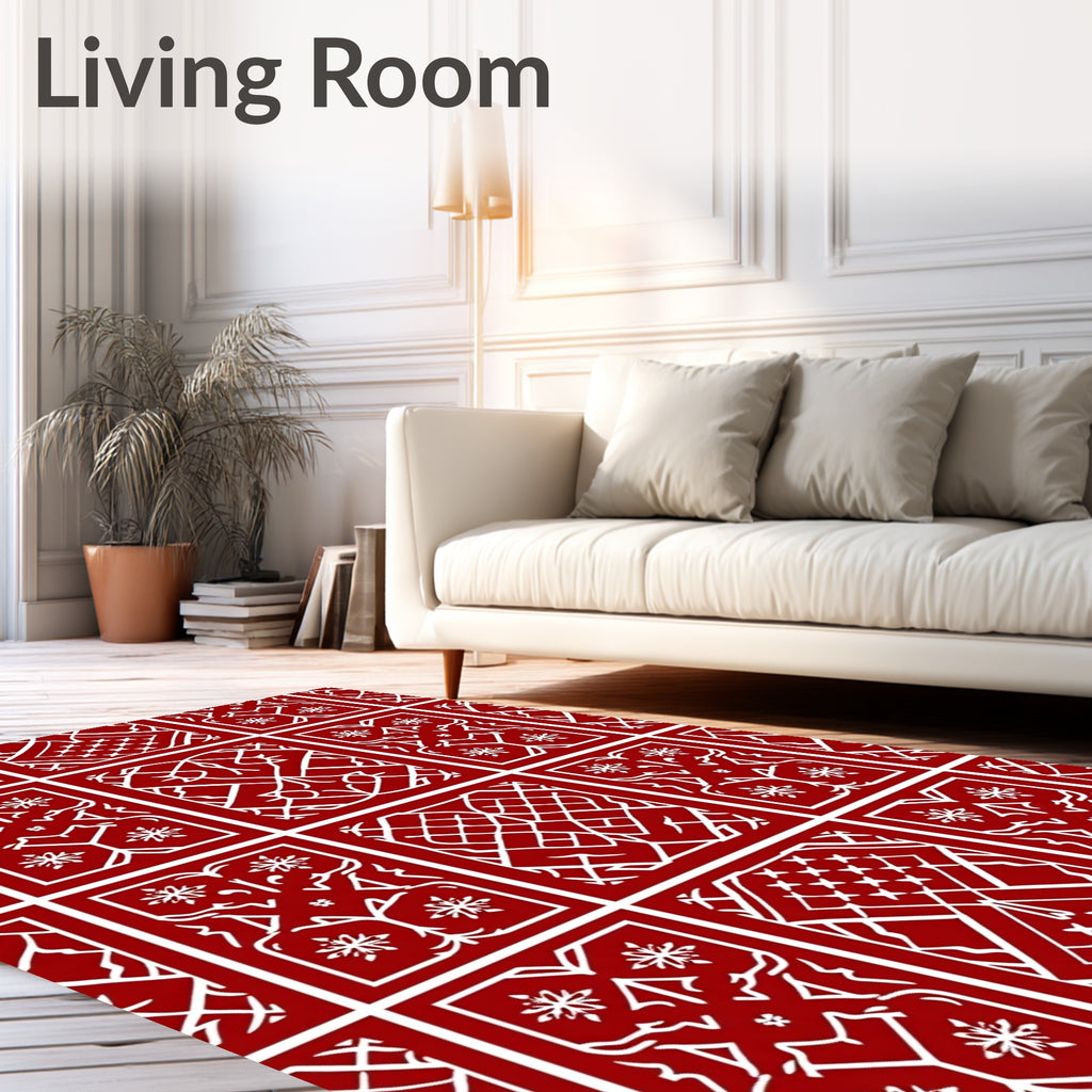 Classic Red White Intricate Pattern Rug