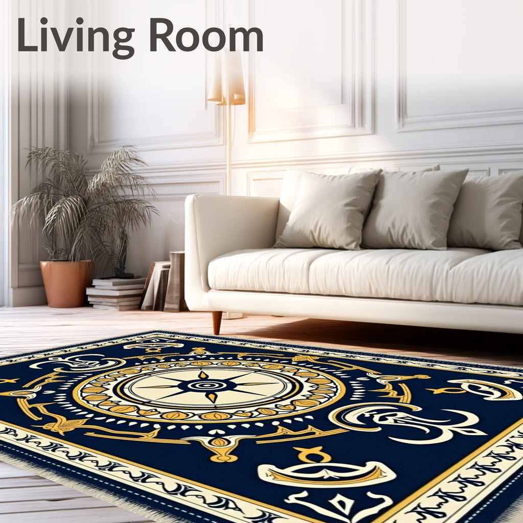 Nautical Compass Traditional Deep Blue Rug