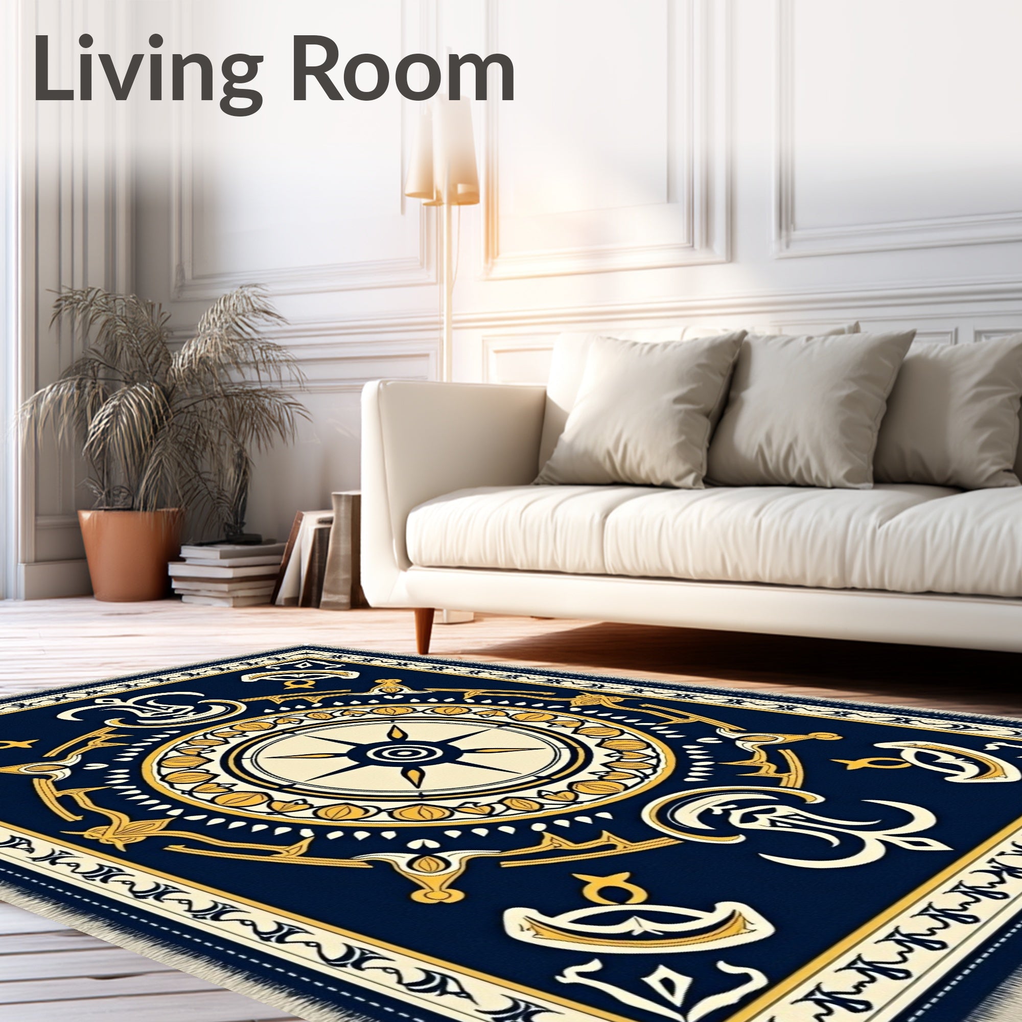 Nautical Compass Traditional Deep Blue Rug