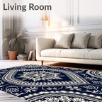 Intricate Paisley Floral Dark Navy Cream Design Rug