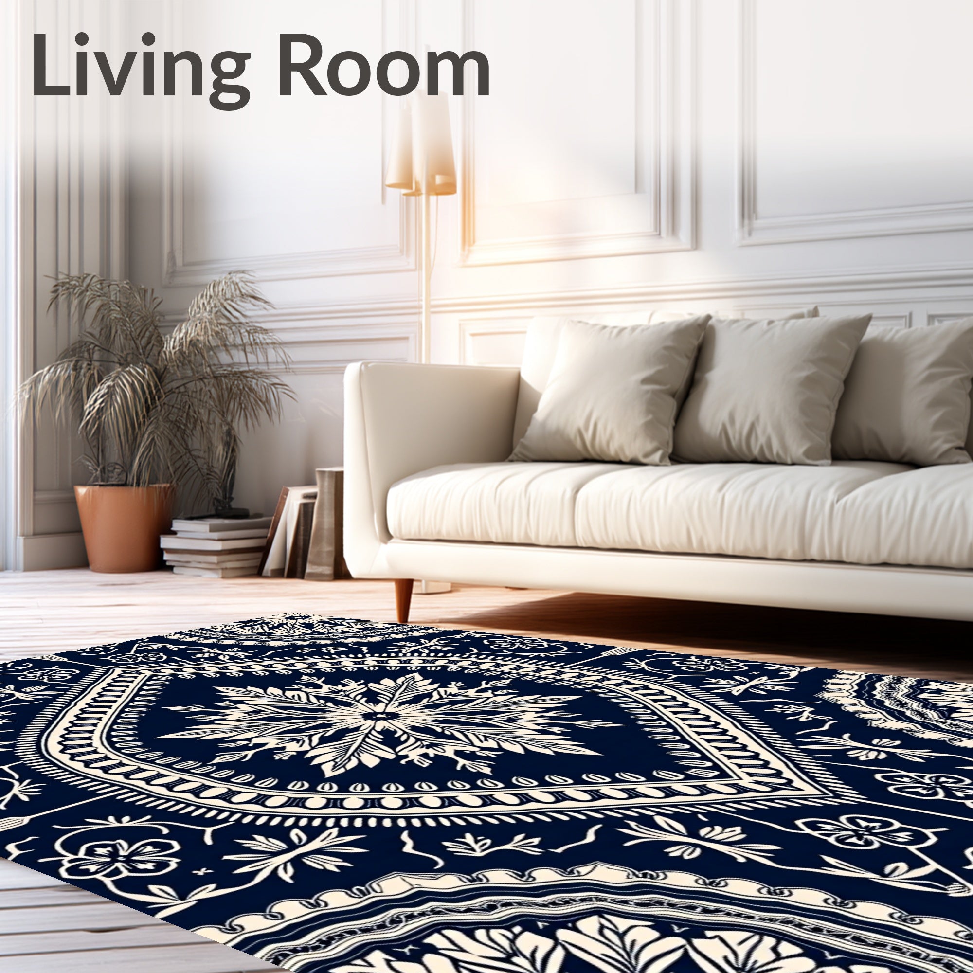 Intricate Paisley Floral Dark Navy Cream Design Rug