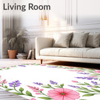 Whimsical Pink Purple Floral Border Rug
