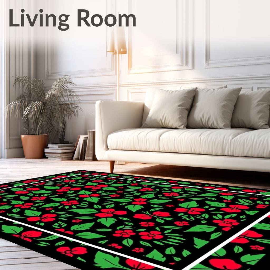 Bold Floral Pattern With Red Blossoms Rug