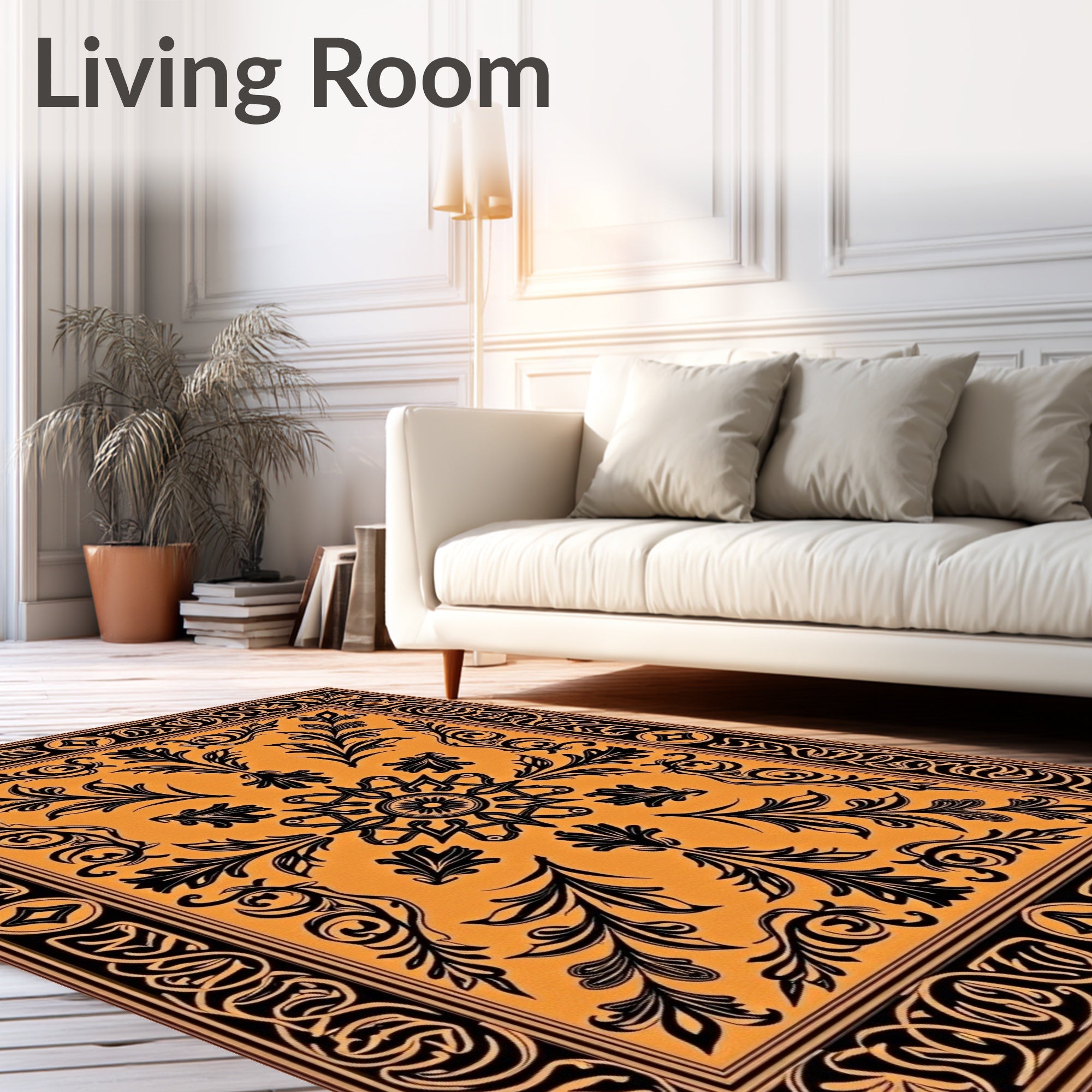 Bold Black Floral Intricate Design Rug